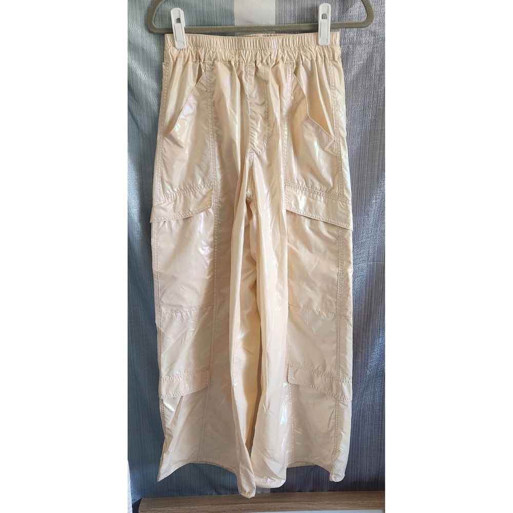 Circus NY Iridescent Butter Yellow Cargo Pants Wide Leg Elastic Waist Streetwear
